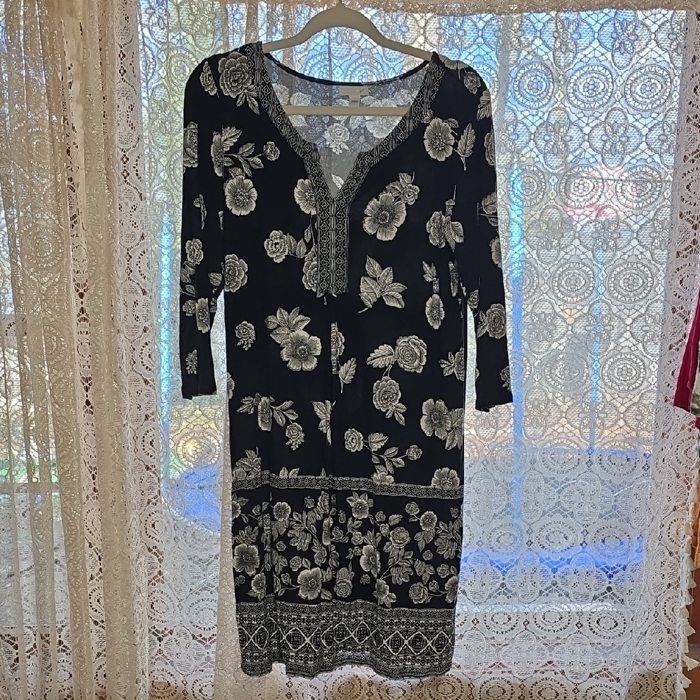 J. Jill Black and Cream Floral Top